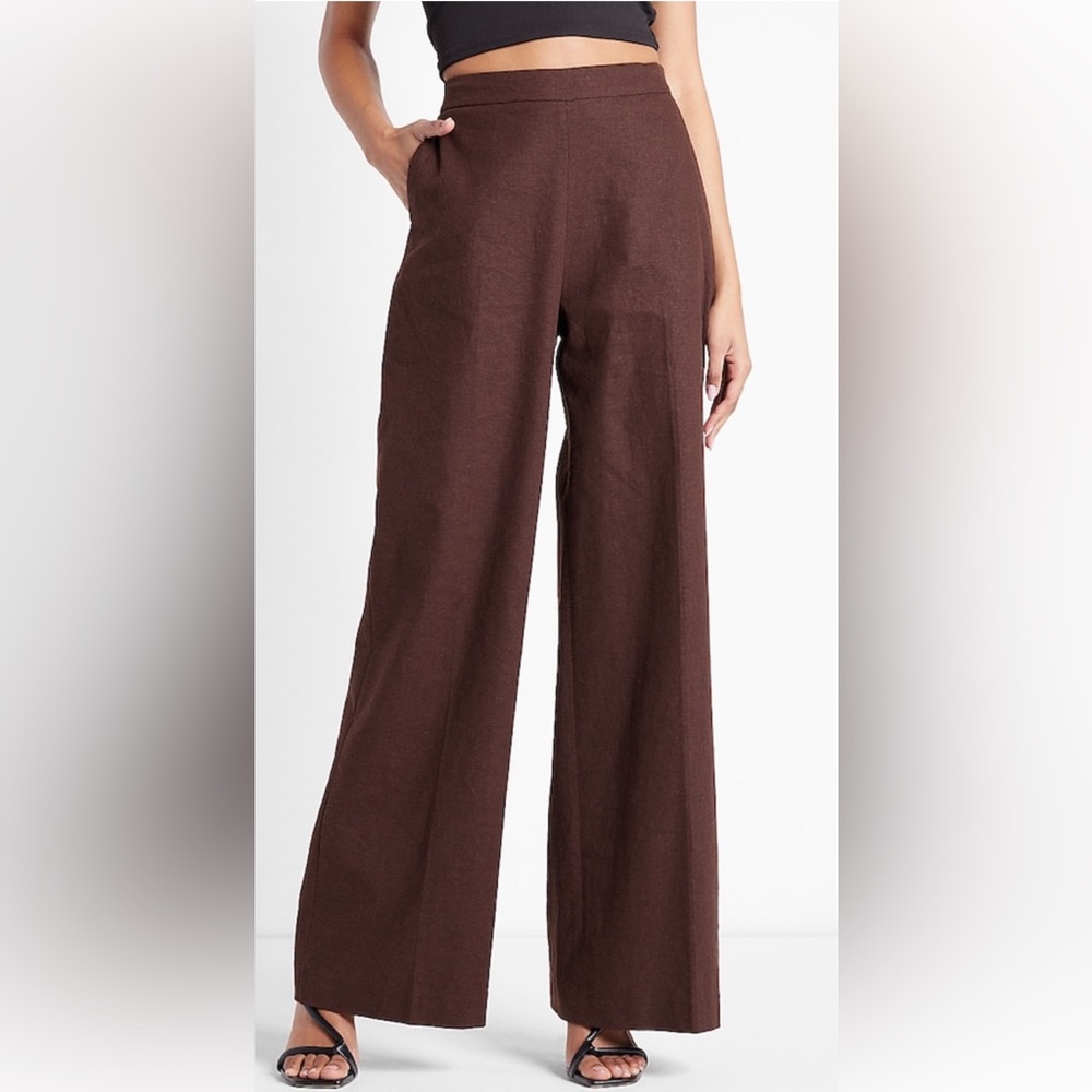 Express High Waisted Linen-Blend Wide Leg Pants